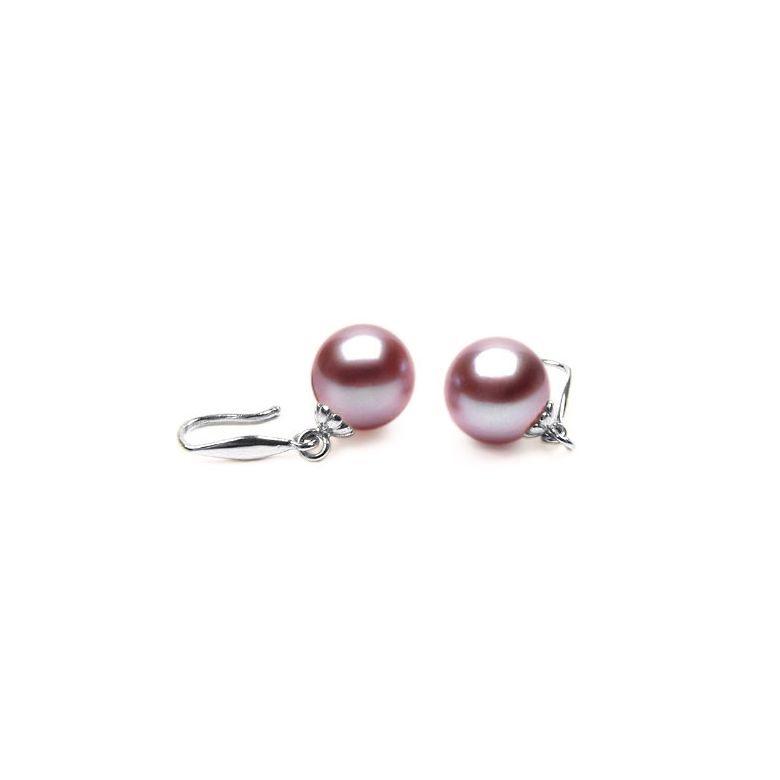 Boucles type crochet perles d'eau douce lavandes - 8/9mm - Or blanc - 1