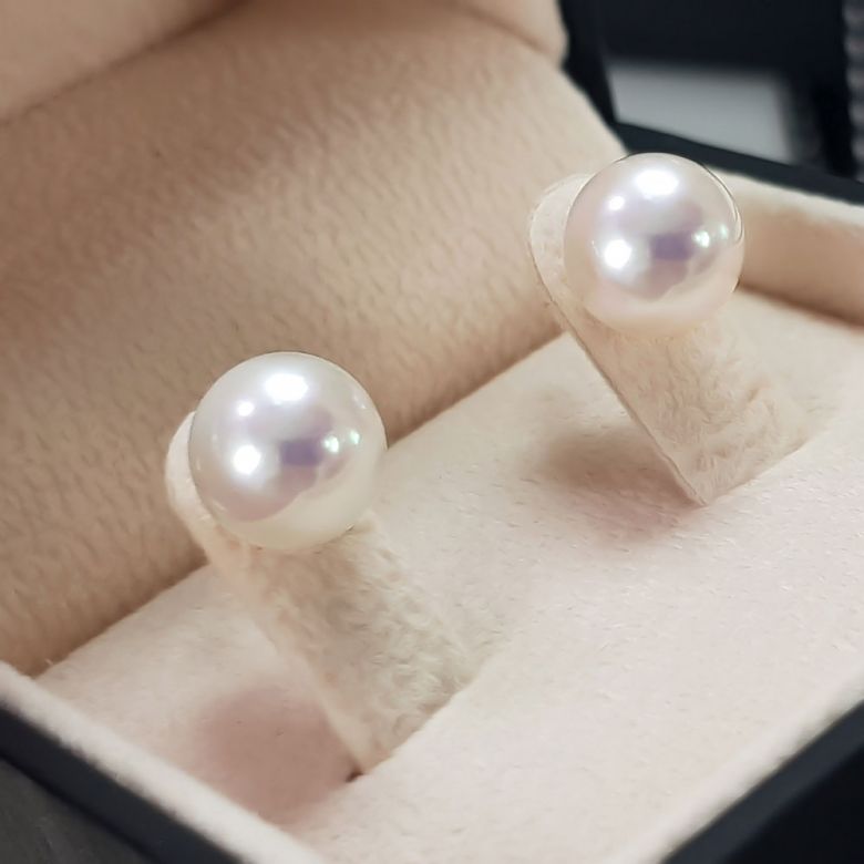 Boucles oreilles or blanc - Clous d'oreilles perles 9/9.5mm culture - 3
