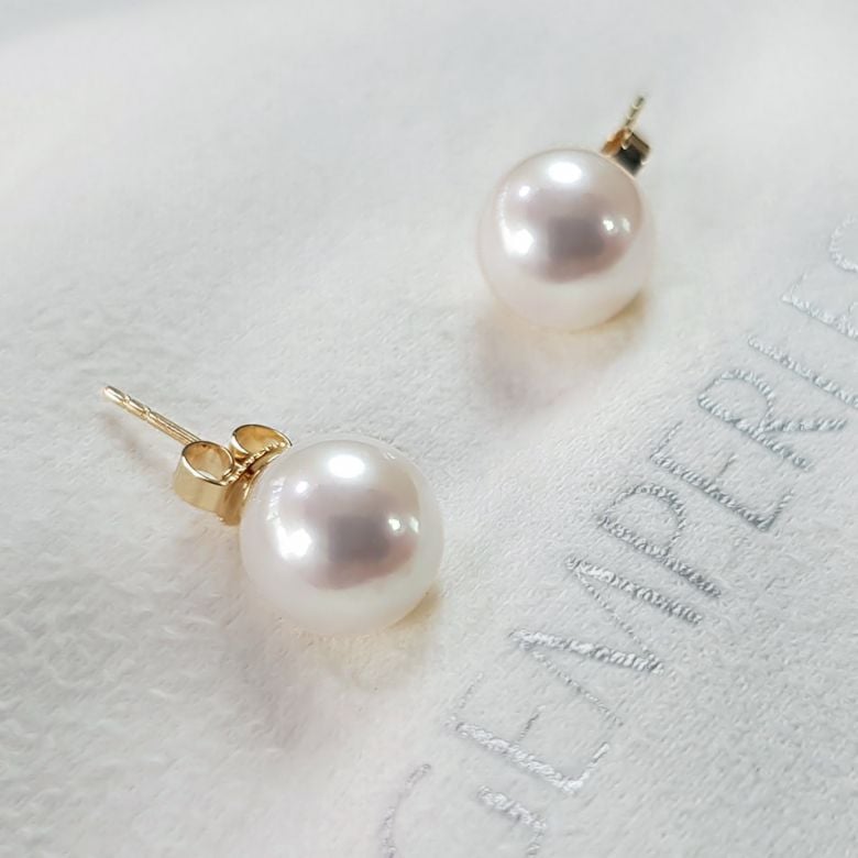 Boucles oreilles or jaune - Clous d'oreilles perles 9/9.5mm culture - 4