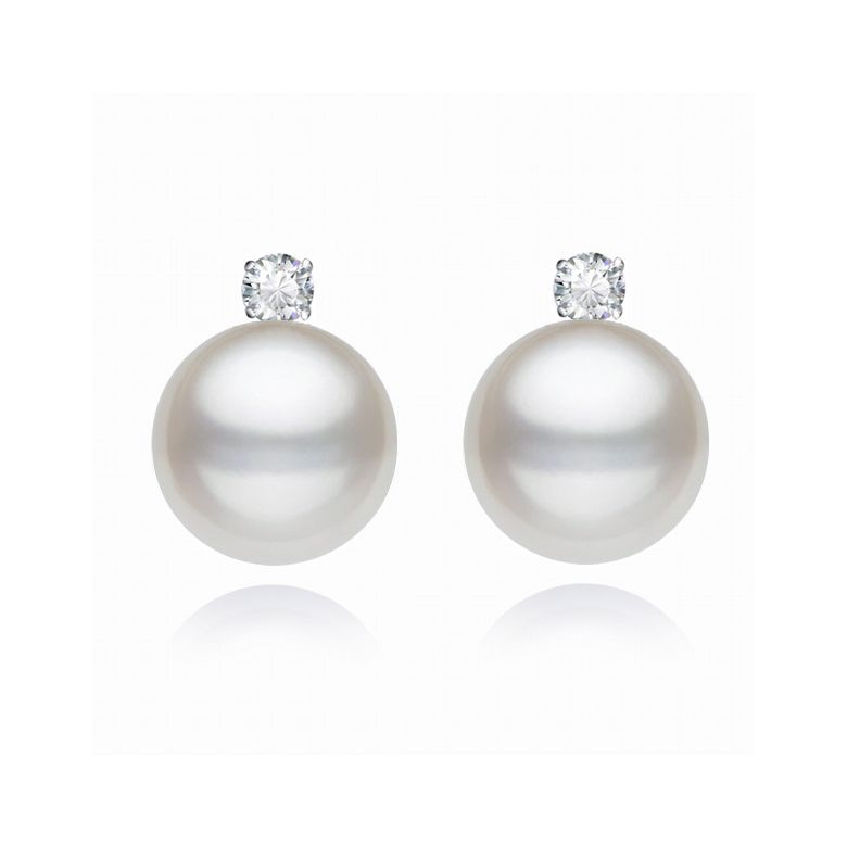 Boucles oreilles perles et puces diamants. Or blanc - 1