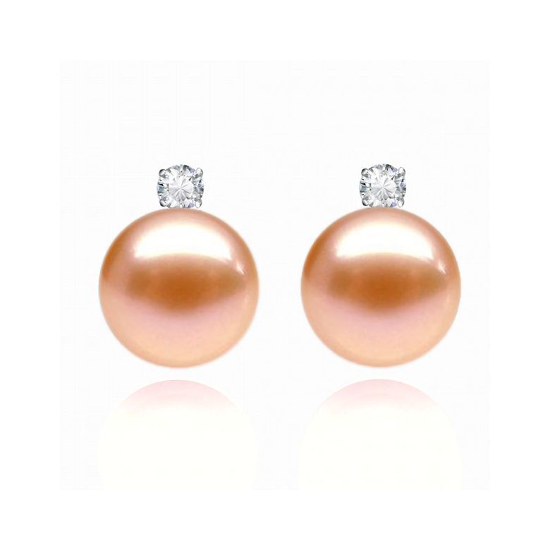 Boucles oreilles perles et puces diamants. Or blanc - 6