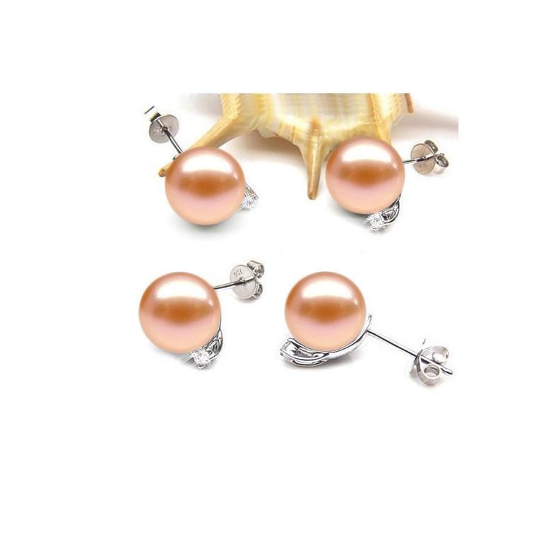 Boucles oreilles perles et puces diamants. Or blanc - 7