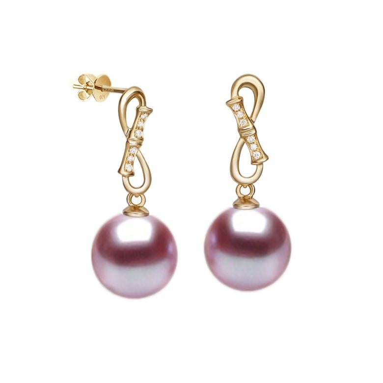 Boucles d'oreilles pendantes Bamboo - Or jaune, diamants et perles - 3