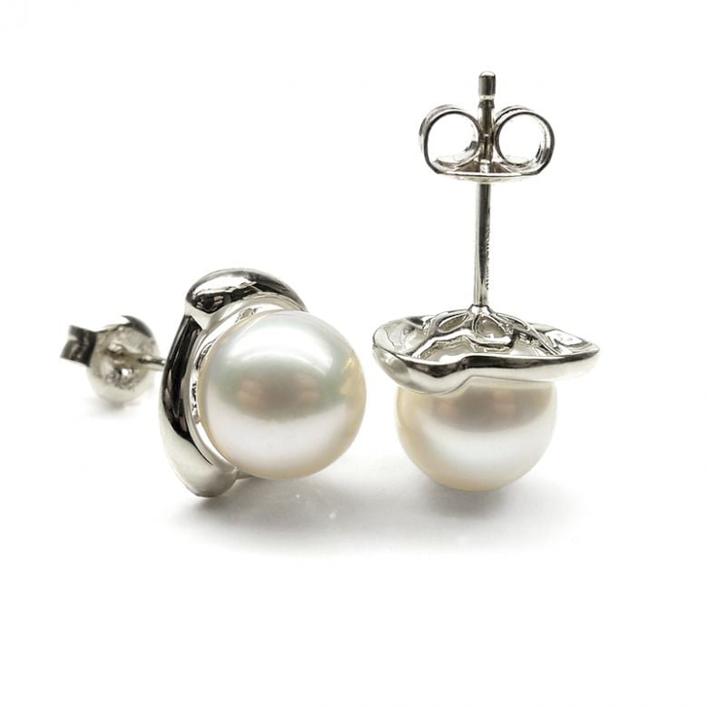 Boucles d'oreilles style classique - Perles de culture, or blanc - 3