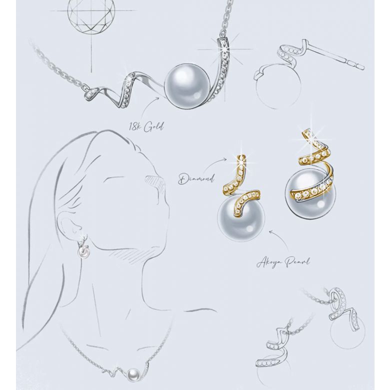 Boucles Ondine. Perle blanche 10/10.5 mm, Diamants, Or jaune - 5