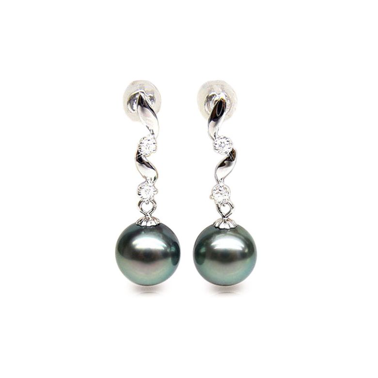 Pendants contemporains - Perles de Tahiti noires, bleues - Or blanc - 2