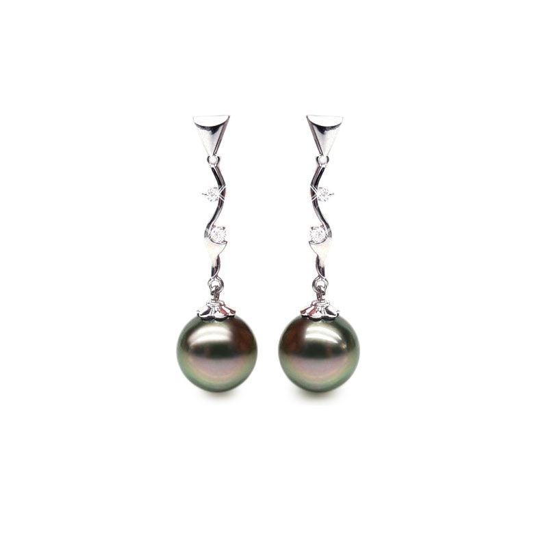 Boucles oreilles perles de Tahiti noires - Style contemporain - Or blanc - 1