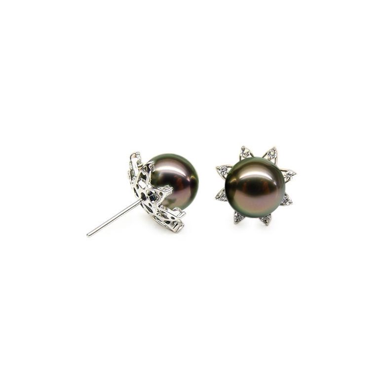 Boucles oreilles perles de Tahiti noires, 9/10mm, GEMME - 1