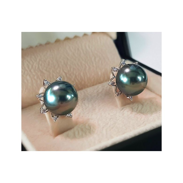 Boucles oreilles perles de Tahiti noires, 9/10mm, GEMME - 3
