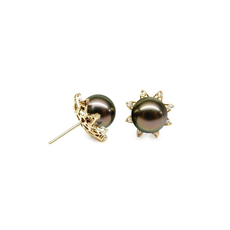 Boucles oreilles perles de Tahiti noires, 9/10mm, GEMME - 1