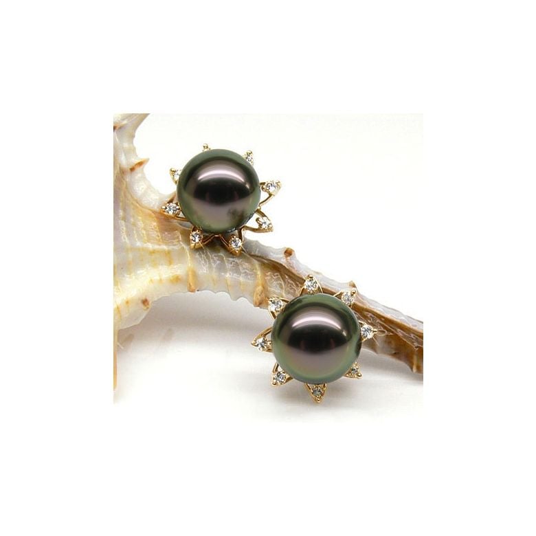 Boucles oreilles perles de Tahiti noires, 9/10mm, GEMME - 2