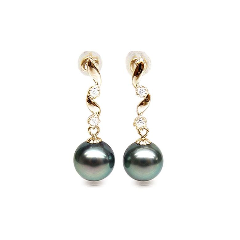 Pendants contemporains - Perles de Tahiti noires, bleues - Or jaune - 1