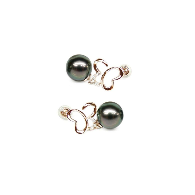 Boucles d'oreilles ailes de papillons - Perles de Tahiti - Or jaune - 1