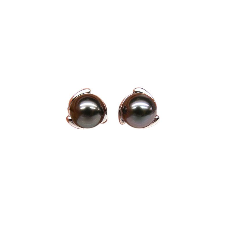 Boucles d'oreilles pétales d'or blanc 750/1000 - Perles de Tahiti - 1