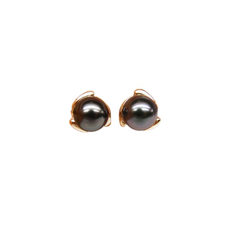 Boucles d'oreilles pétales d'or jaune 750/1000 - Perles de Tahiti - 1