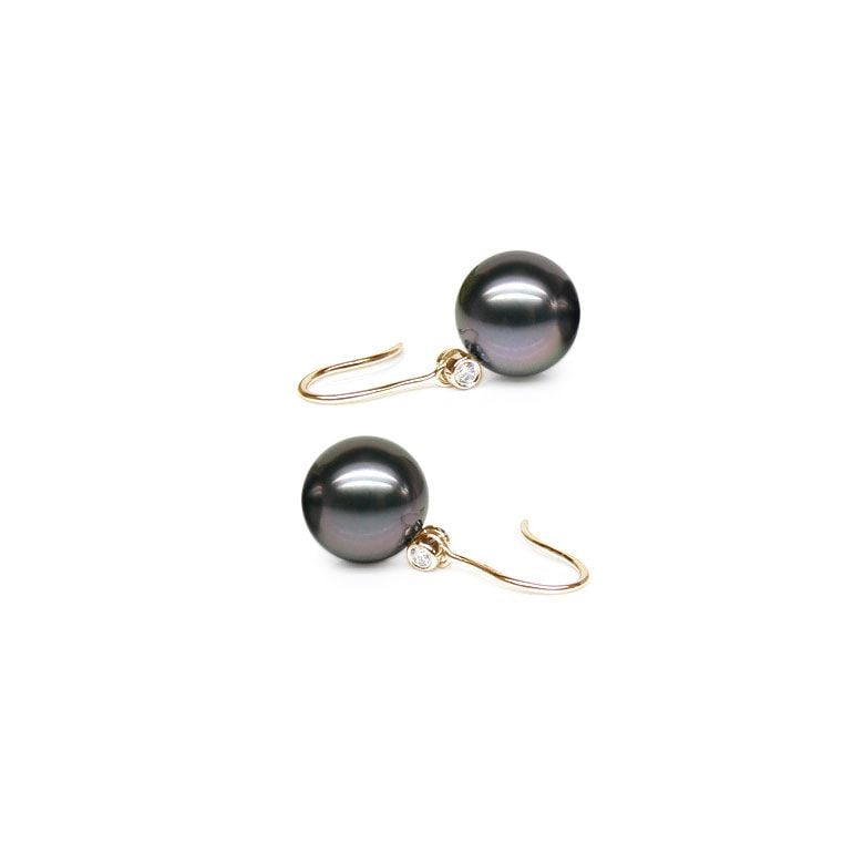 Boucles oreilles crochets - Perles de Tahiti - Or jaune, diamant - 1