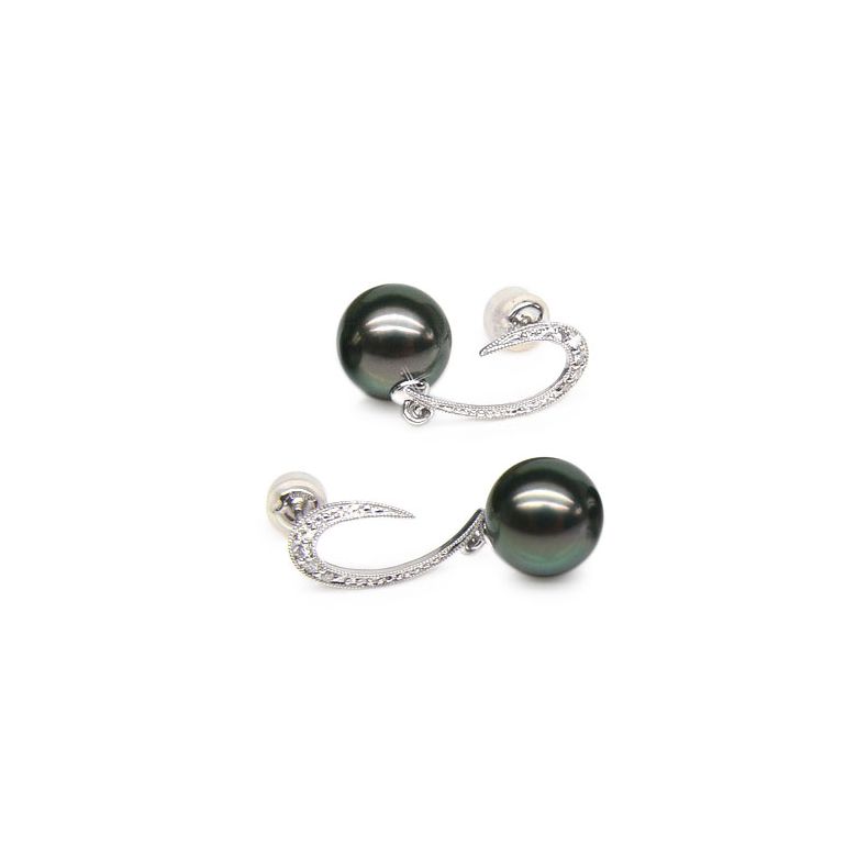 Boucles oreilles - Dormeuses contemporaines - Perles de Tahiti, Or blanc - 1