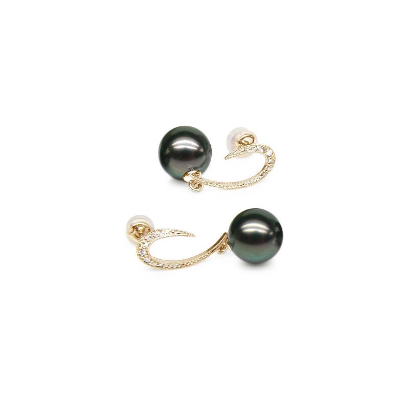 Boucles oreilles - Dormeuses contemporaines - Perles de Tahiti, Or jaune - 1