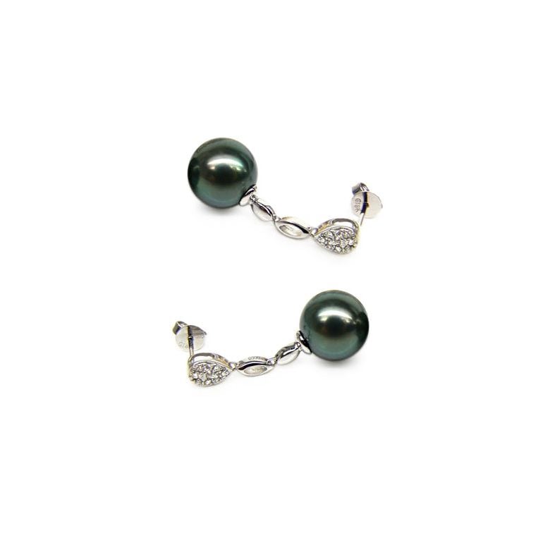 Boucles d'oreilles gouttes - Pendantes perles de Tahiti - Or blanc - 1