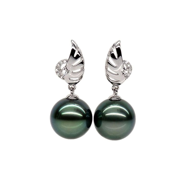 Boucles oreilles ailes - Symbole liberté - Perles de Tahiti or blanc - 1