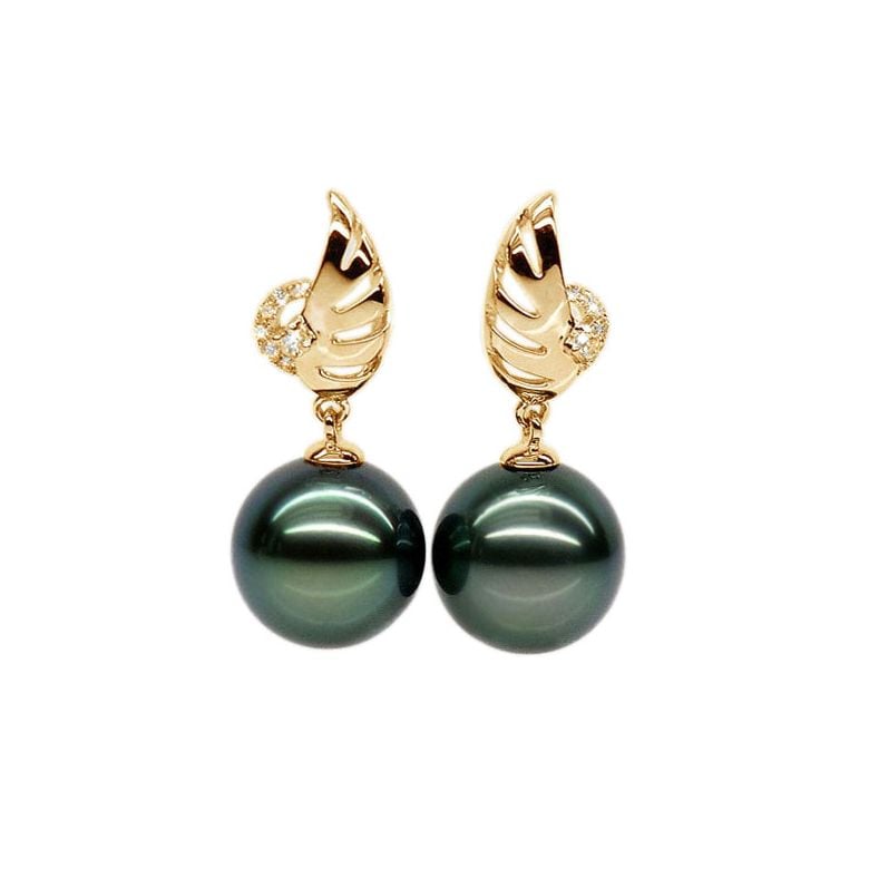 Boucles oreilles ailes - Symbole liberté - Perles de Tahiti or jaune - 1