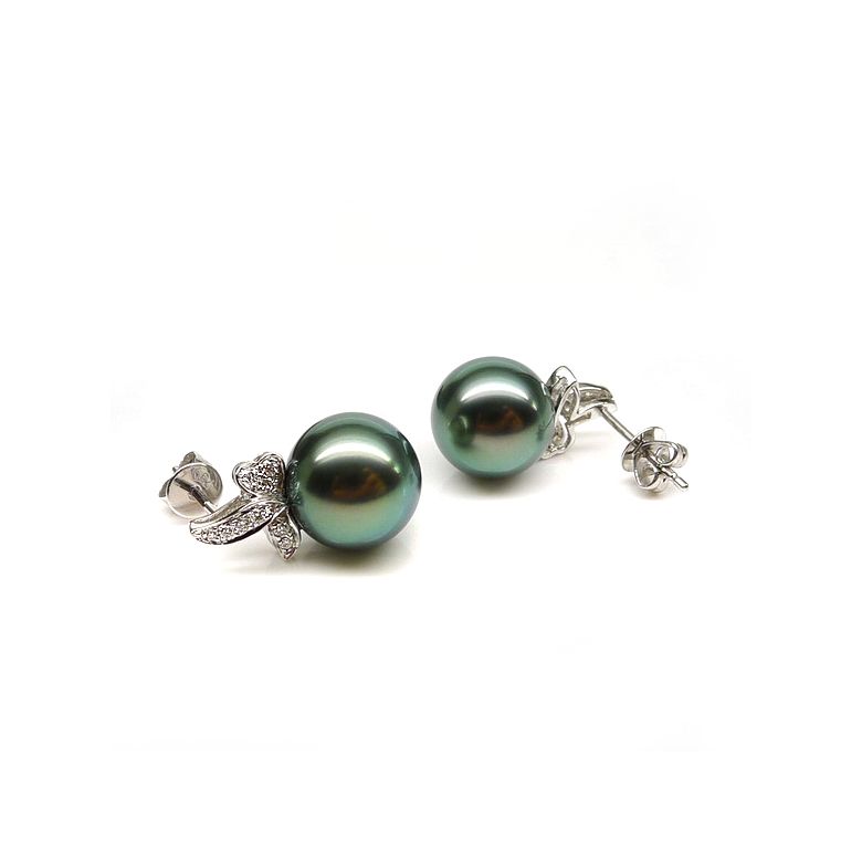 Boucles oreilles perles Tahiti or blanc - Petites oreilles de Bunny - 2
