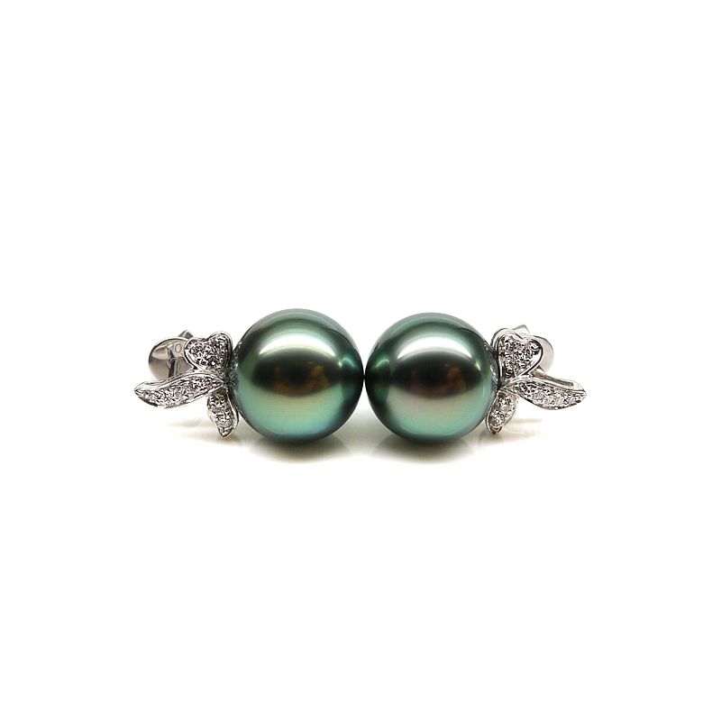 Boucles oreilles perles Tahiti or blanc - Petites oreilles de Bunny - 1