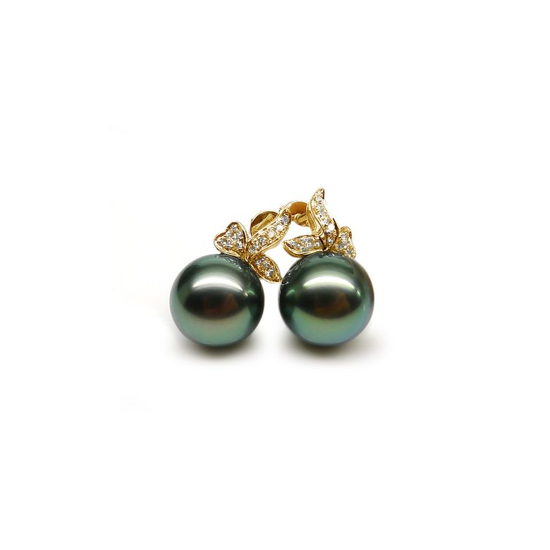 Boucles oreilles perles Tahiti or jaune - Petites oreilles de Bunny - 1