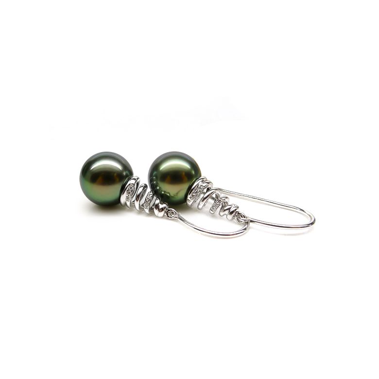 Boucles oreilles spirales torsadées - Perles de Tahiti, or blanc - 1