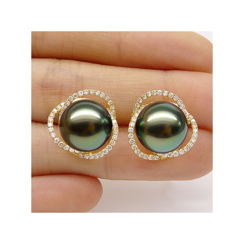 Boucles elliptiques en or jaune - Perles Tahiti, Couronnes diamants - 2