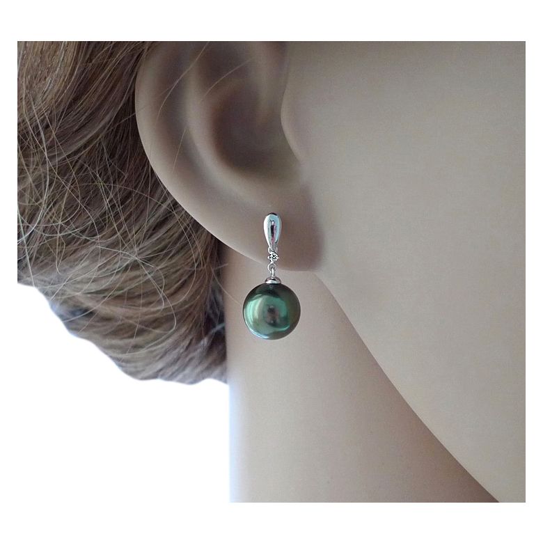 Boucles d'oreilles goutte - Joaillerie perles de Tahiti - Or blanc, Diamants - 3