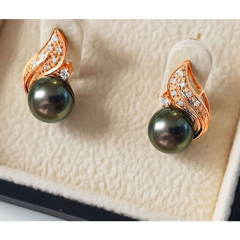 Boucles Oreilles Perles Rosée du Soir Tahitienne. Or rose - 4