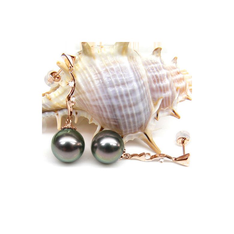 Boucles oreilles perles de Tahiti noires - Style contemporain - Or rose - 2