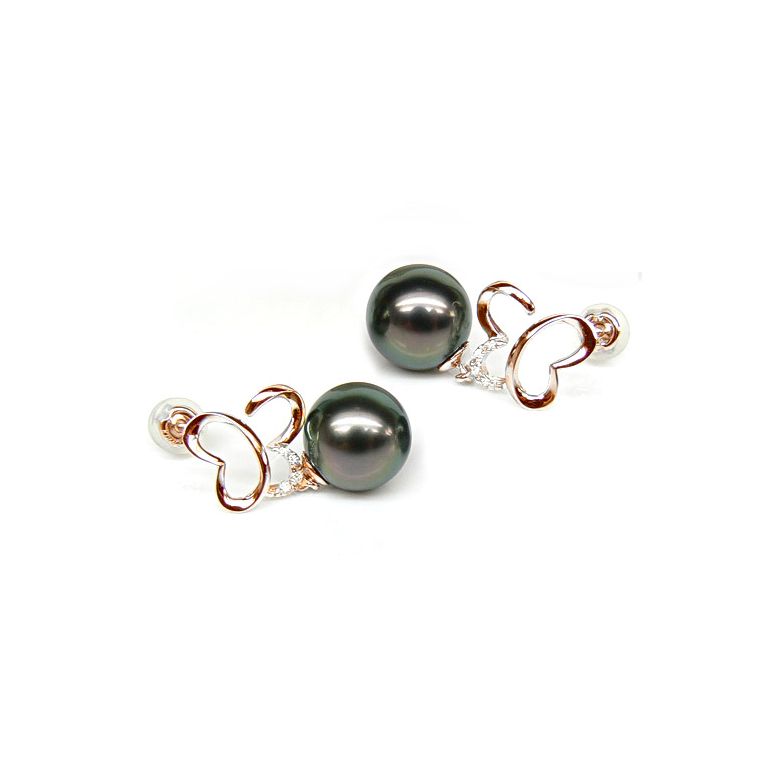 Boucles d'oreilles ailes de papillons - Perles de Tahiti - Or rose - 1
