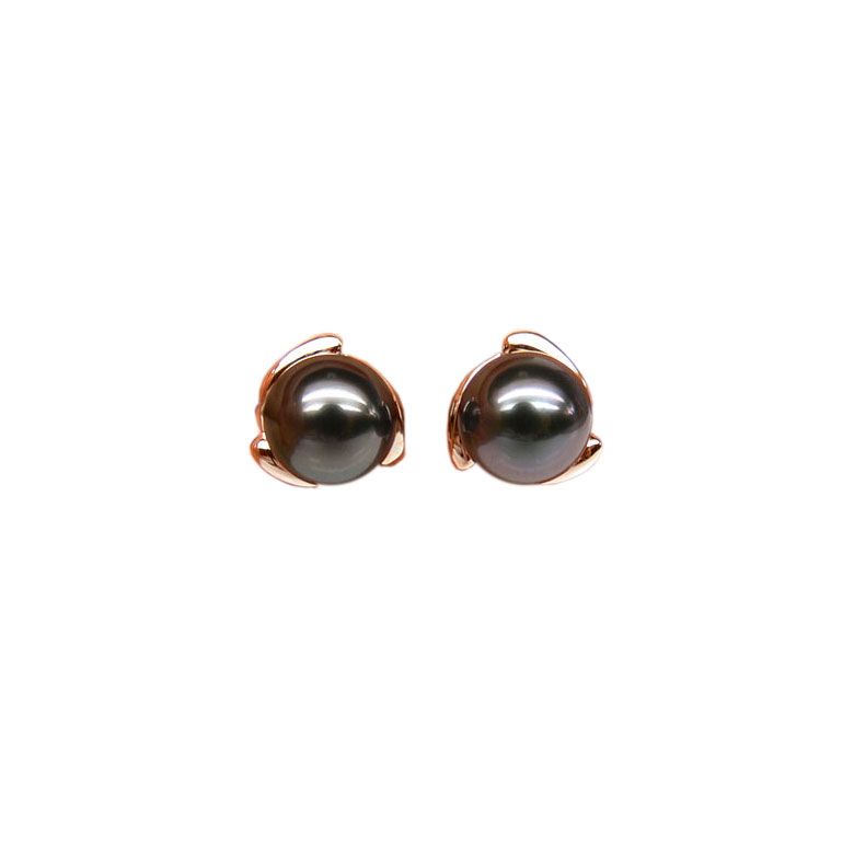 Boucles d'oreilles pétales d'or rose 750/1000 - Perles de Tahiti - 1