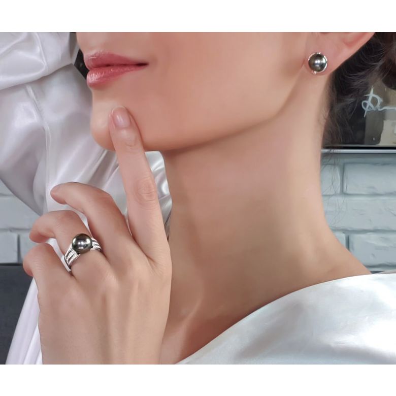 Boucles oreilles couronnes or rose - Perles de Tahiti, diamants sertis - 3