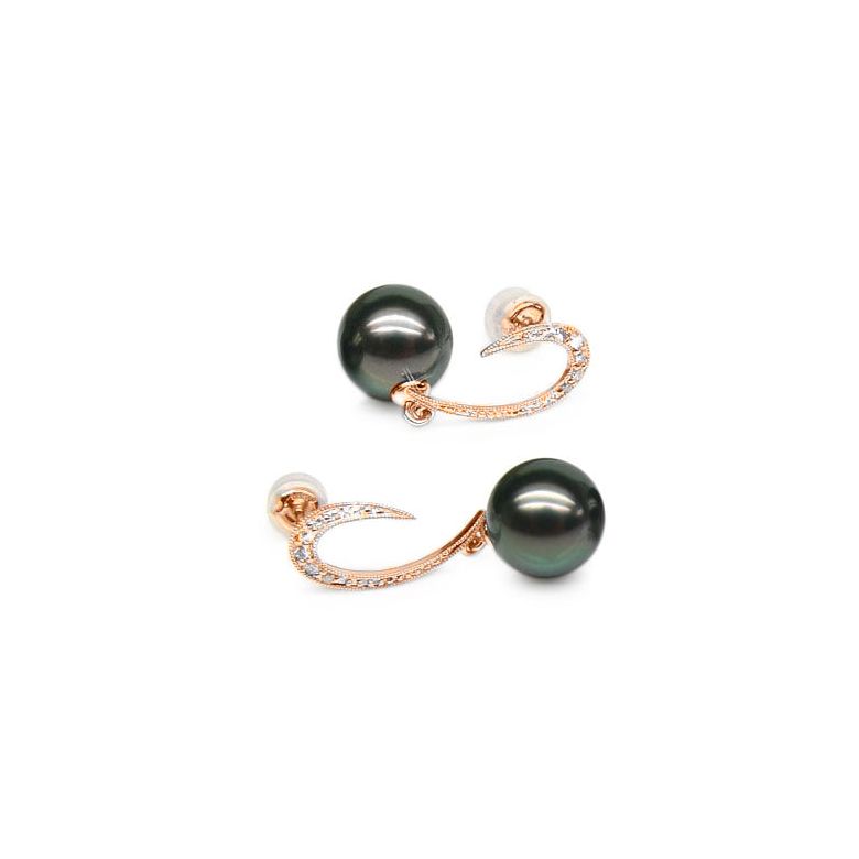 Boucles oreilles - Dormeuses contemporaines - Perles de Tahiti, Or rose - 1