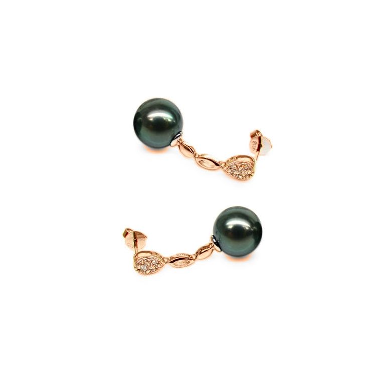 Boucles d'oreilles gouttes - Pendantes perles de Tahiti - Or rose - 1