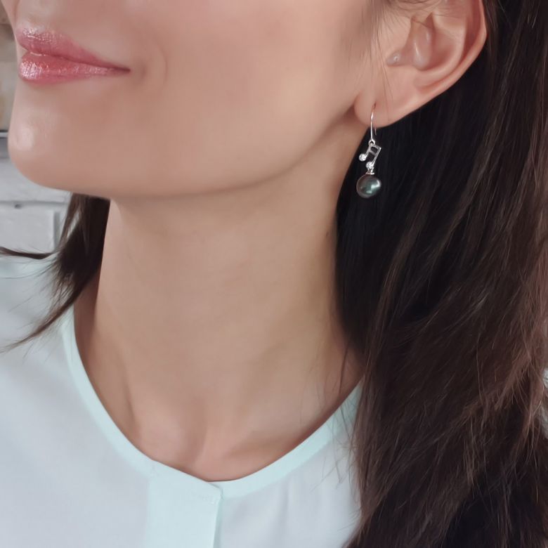 Boucles d'oreilles notes de musique - Crochets or rose - Perles de Tahiti - 2