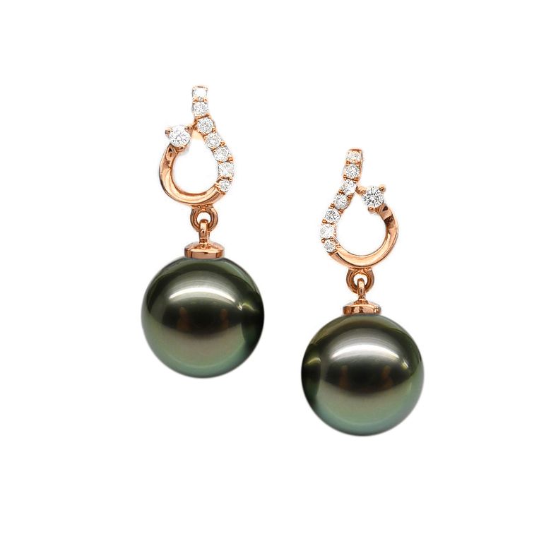 Boucles d'oreilles classiques - Perles de Tahiti 10-11mm GEMME - Or rose - 1