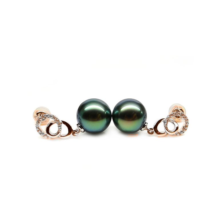 Boucles d'oreilles montures entournées - Perles Tahiti, or rose  - 1
