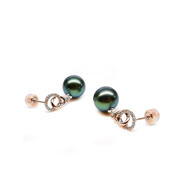 Boucles d'oreilles montures entournées - Perles Tahiti, or rose  - 2