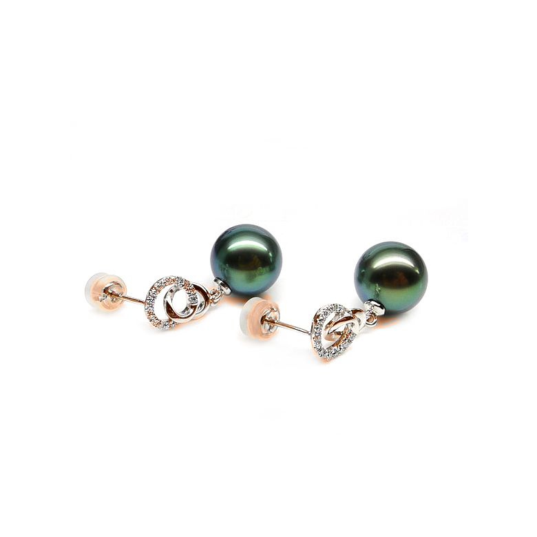Boucles d'oreilles montures entournées - Perles Tahiti, or rose  - 3