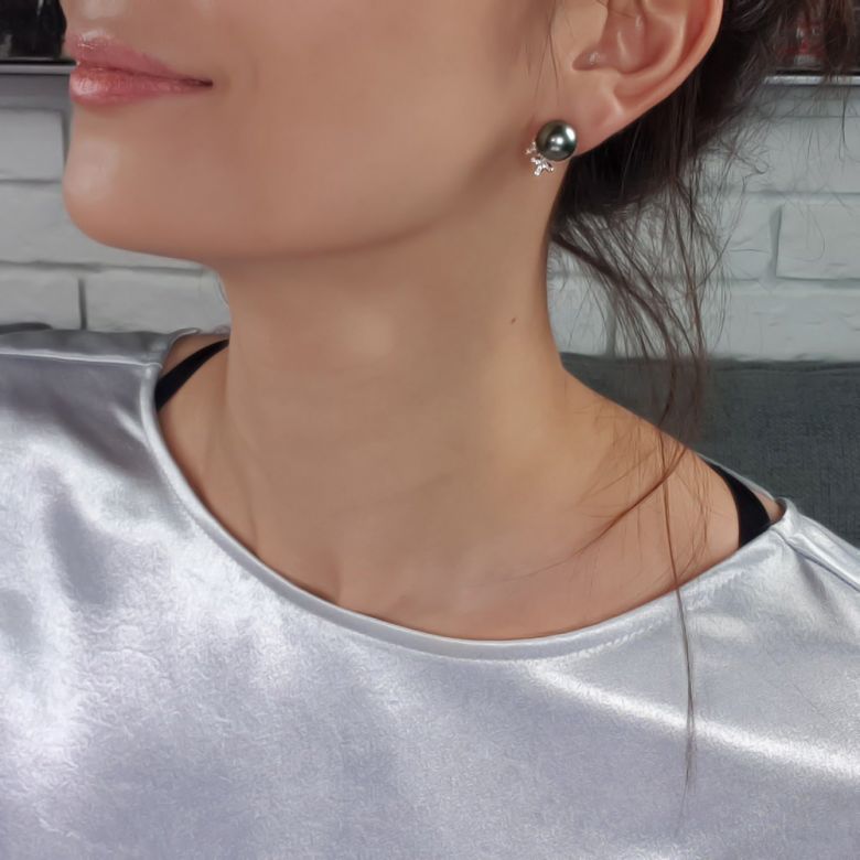 Boucles oreilles perles Tahiti motifs floraux - Or rose, diamants - 2