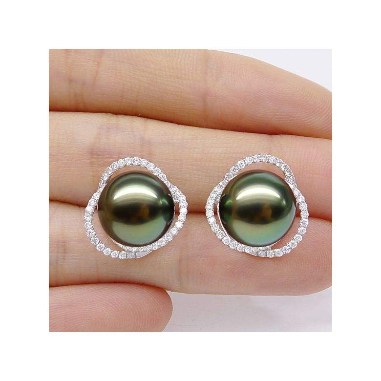 Boucles elliptiques en or rose - Perles Tahiti, Couronnes diamants - 2
