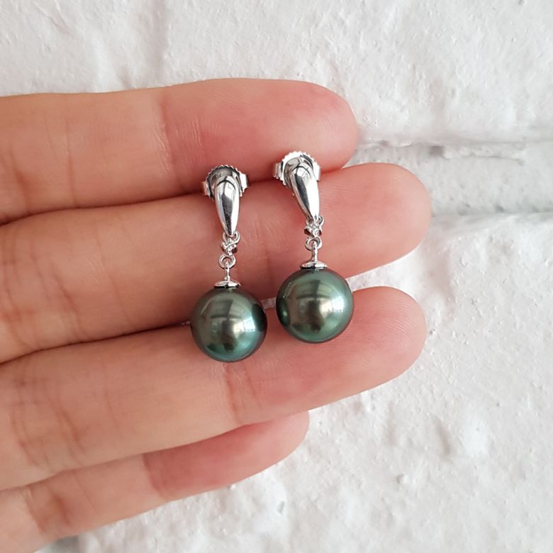 Boucles d'oreilles goutte - Joaillerie perles de Tahiti - Or rose, Diamants - 2