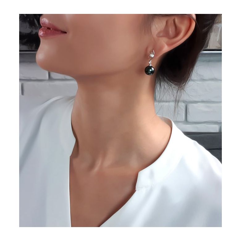 Boucles d'oreilles Marine - Perles de Tahiti noires - Or blanc, rose - 1