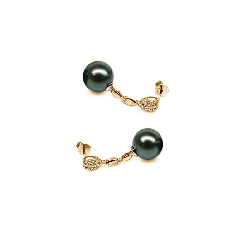 Boucles d'oreilles gouttes - Pendantes perles de Tahiti - Or jaune - 1