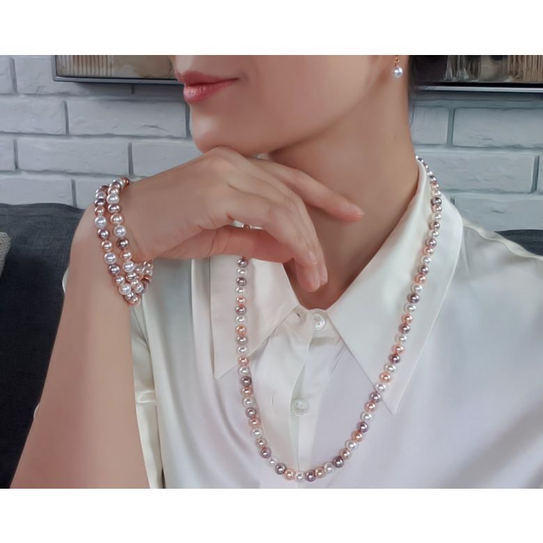 Collier de perles multicolores - Collier perles eau douce - 6.5/7mm - 4