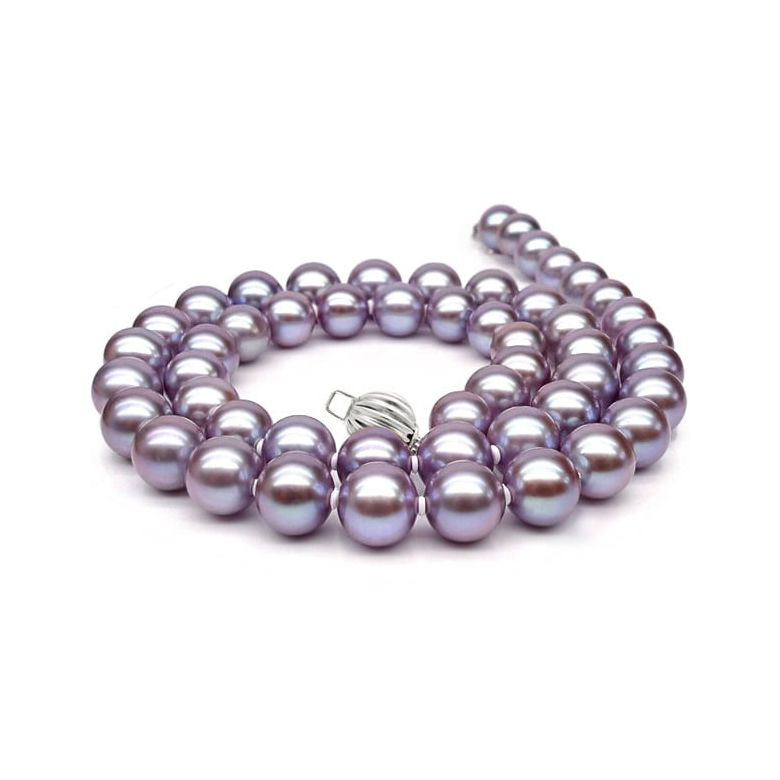 Collier perles lavandes. Perle culture eau douce 7.5/8mm or blanc - 1